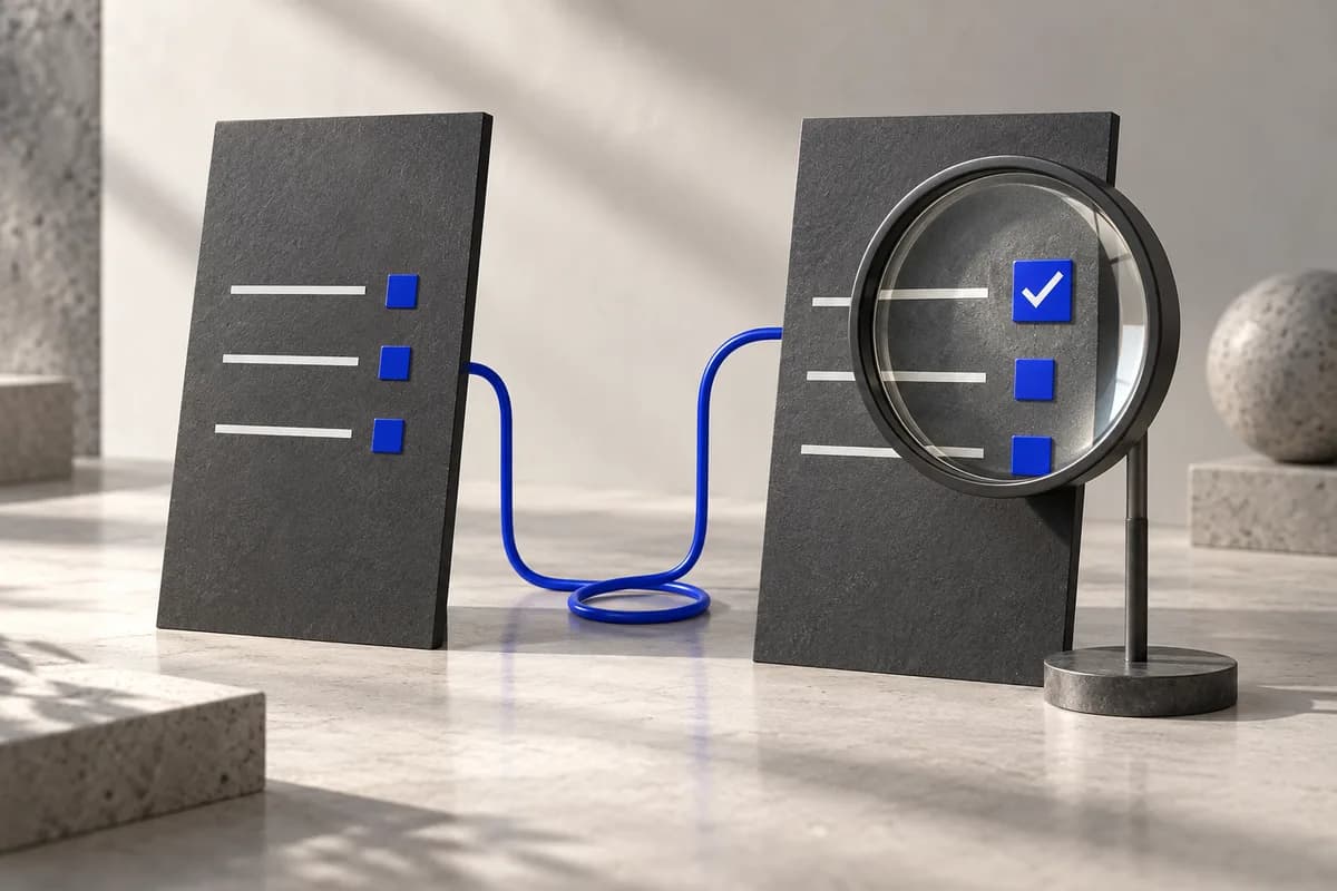 Concept artwork of an independent review lens over a result panel