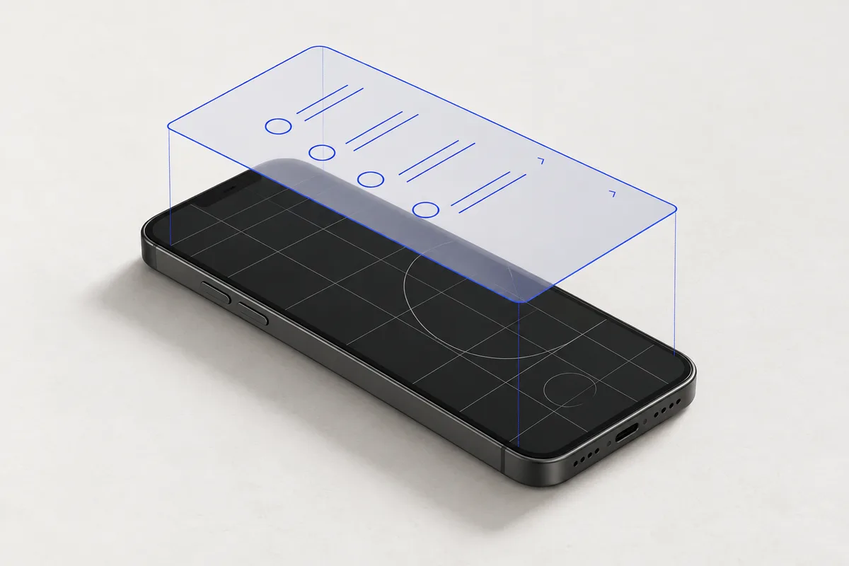 Concept illustration of a virtual display floating above an Android phone